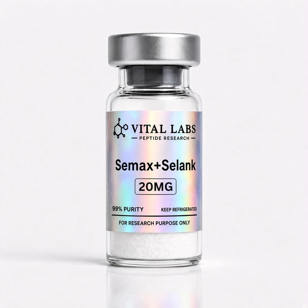 Semax and Selank blend 20 mg lyophilized research peptide vial